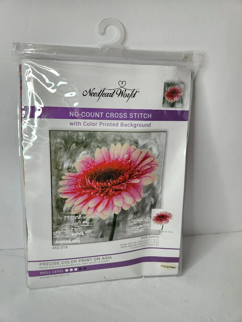 Pink Dahlia No-Count Cross Stitch Wall Art Kit